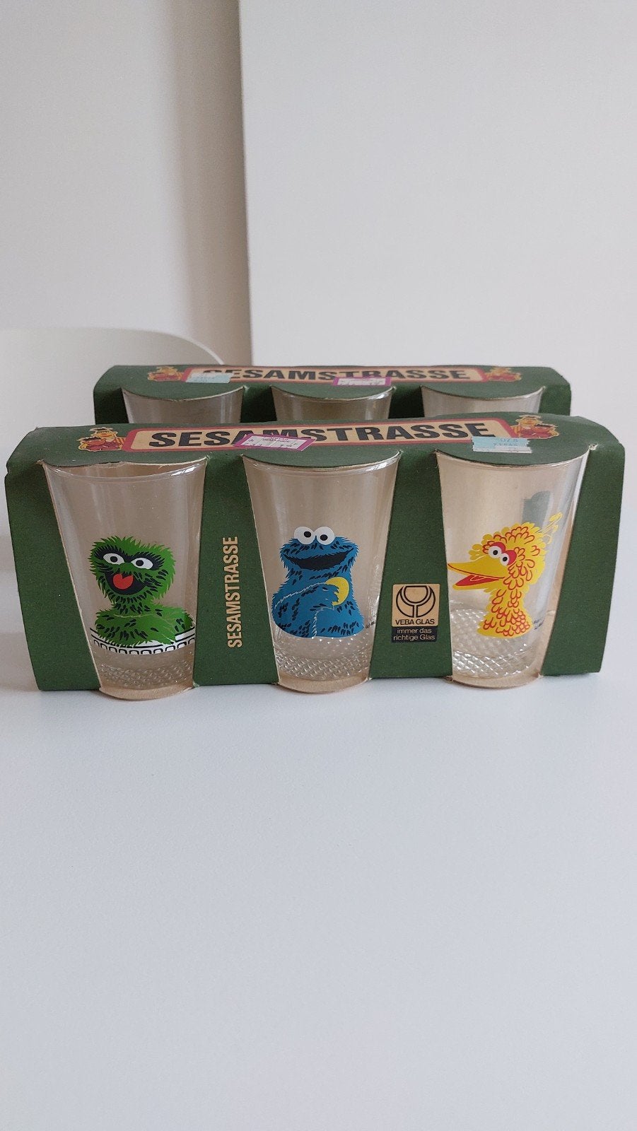 6 vintage Sesamstraat glazen, originele verpakking, Ophalen