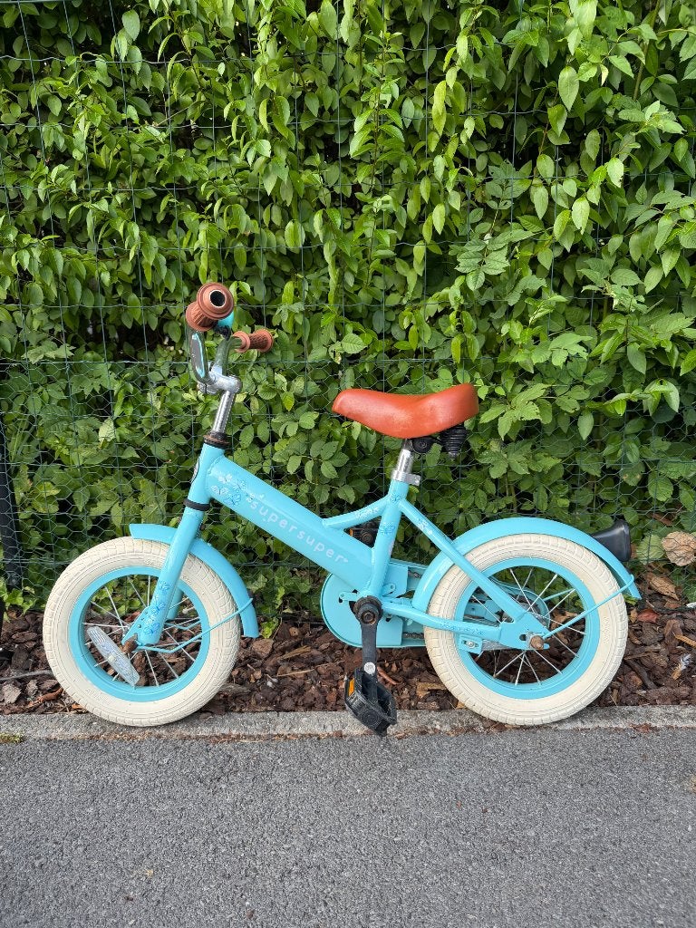 Kinderfiets blauw en bruine tinten, Ophalen