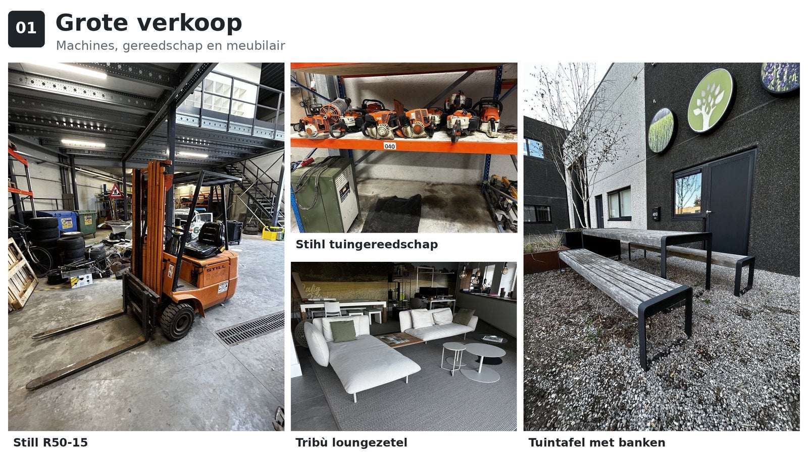 Grote verkoop: Stihl, heftrucks, tuinmachines & meubilair, Ophalen, Gebruikt