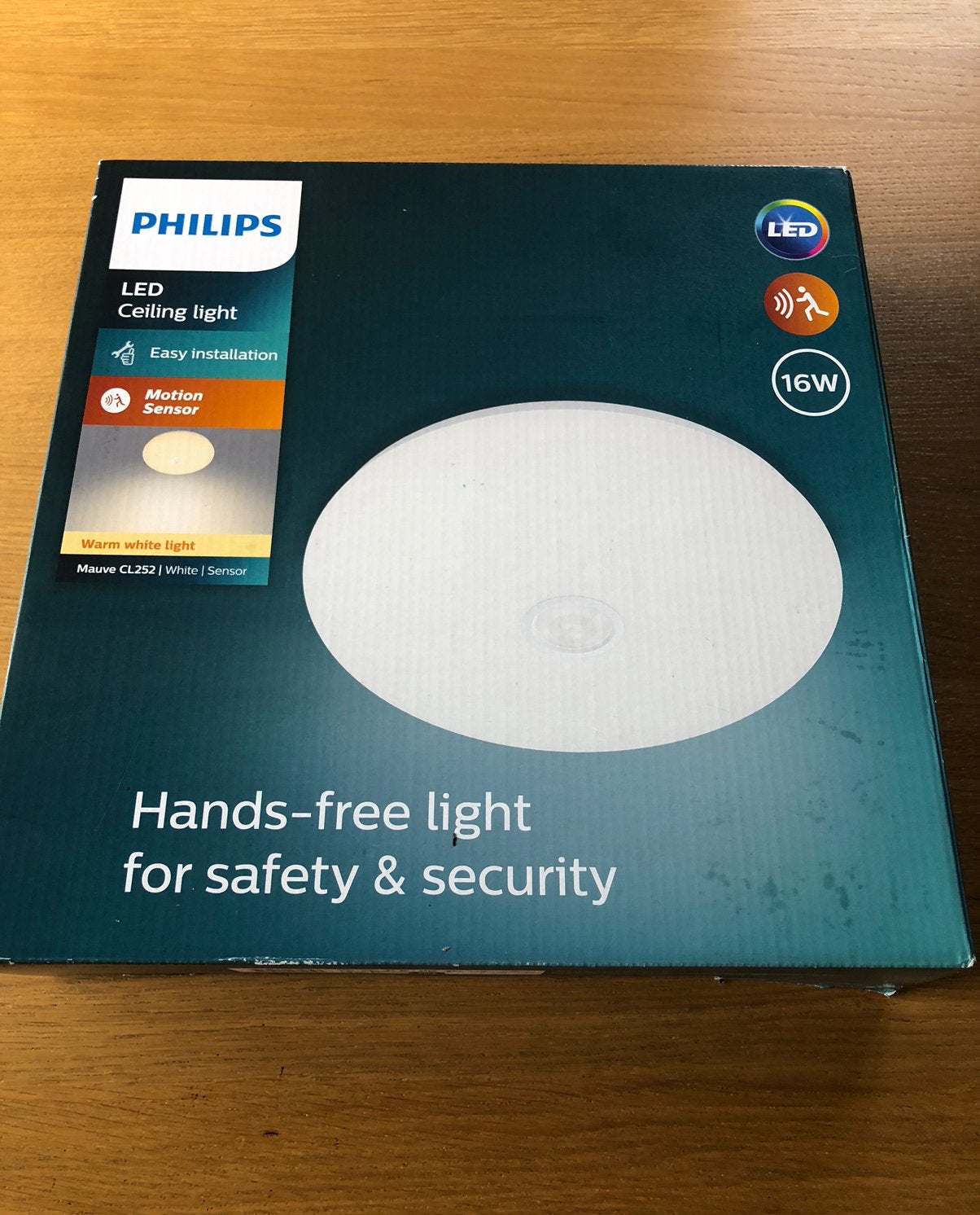 Plafonier Philips Led 16 W avec detecteur de mouvement, Maison & Meubles, Autres culots, Blanc, Source lumineuse incluse, Moderne