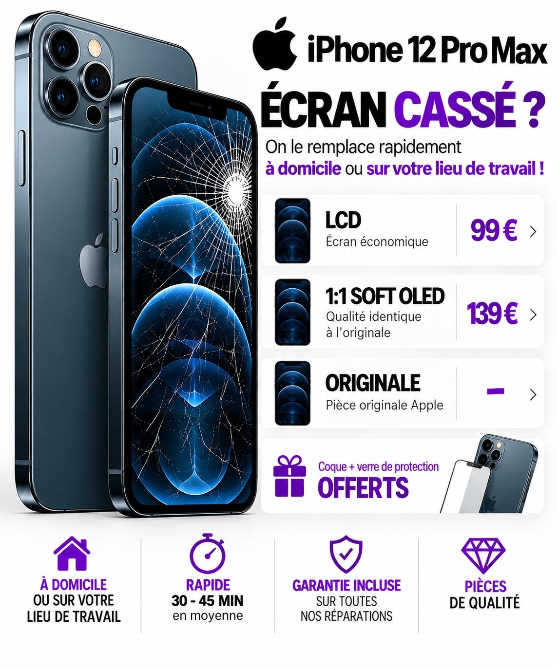 📱 RÉPARATION ÉCRAN iPHONE 12 PRO MAX BRUXELLES 0466273471 ✅, IPhone 6, Noir, Comme neuf, Enlèvement