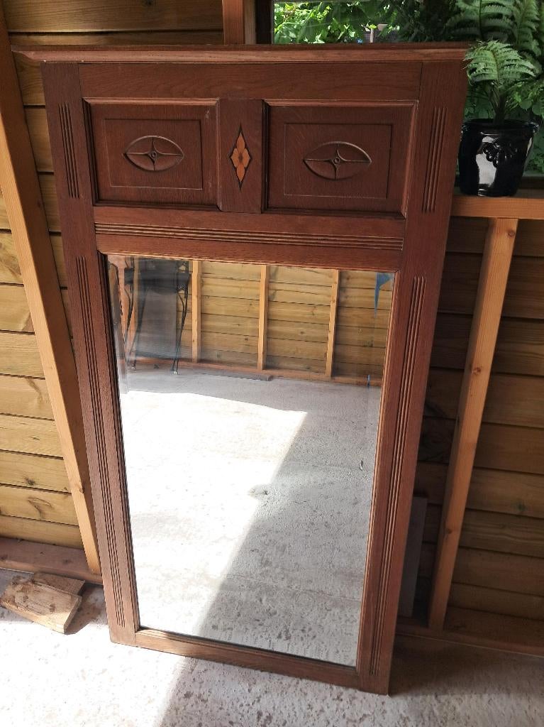Grand miroir en bois de chêne en bon état, Enlèvement ou Envoi, 50 à 100 cm, 100 à 150 cm