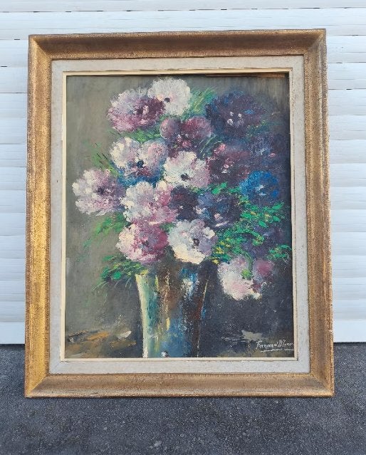 Huile sur panneau fleurs signe, Antiek en Kunst, Kunst | Schilderijen | Klassiek, Ophalen of Verzenden, Bloemen, Paneel