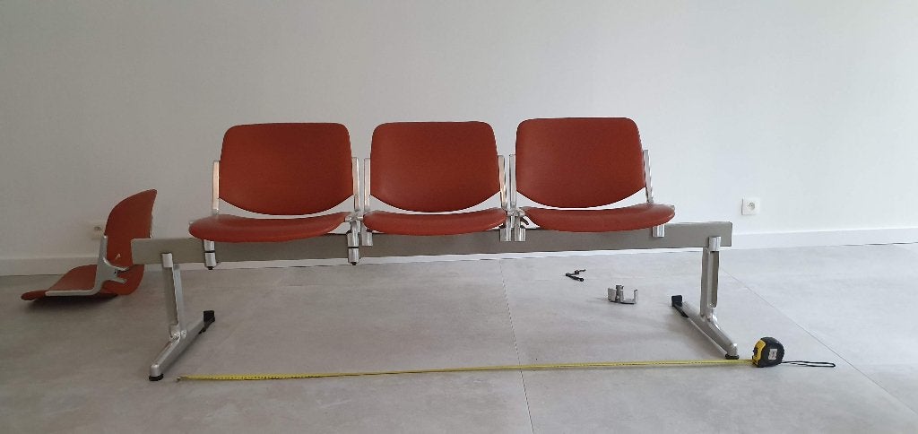 Vintage design stoelenbank Anonima Castelli Axis 3000 (x9), Huis en Inrichting, Stoelen, Ophalen, Overige kleuren, Vijf, Zes of meer stoelen