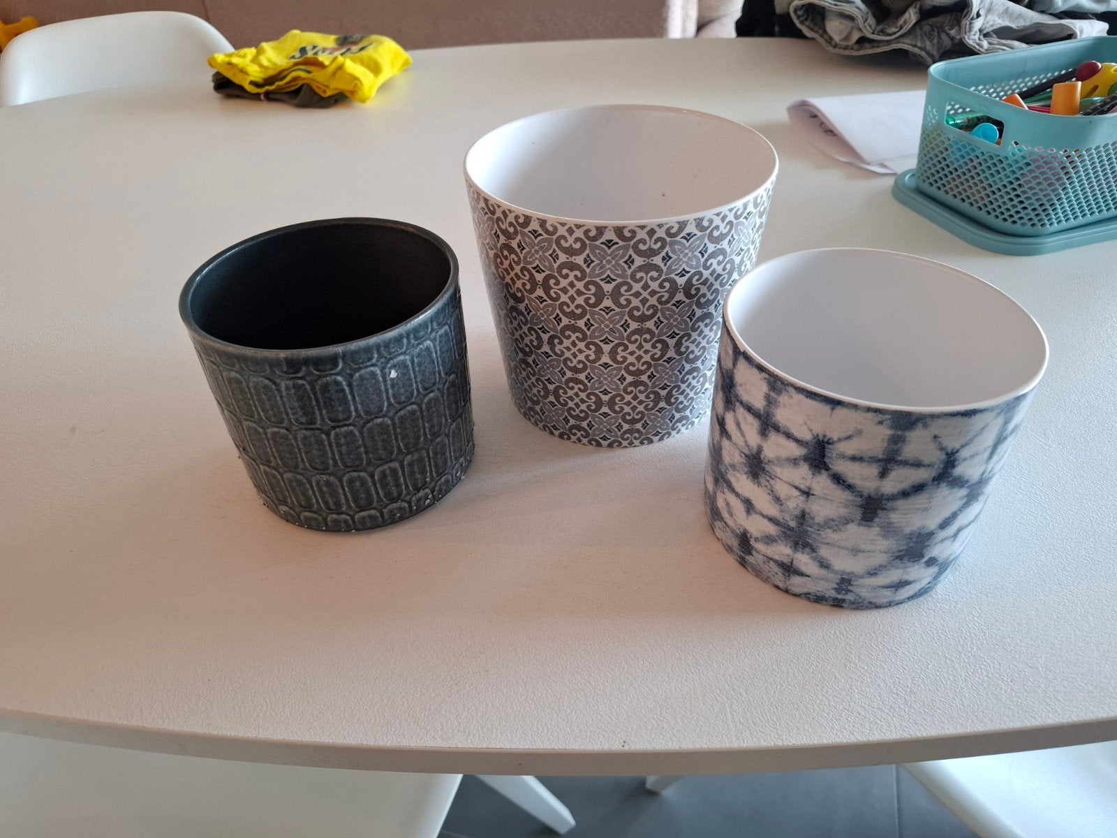 3 blauwe bloempotten, Huis en Inrichting, Ophalen