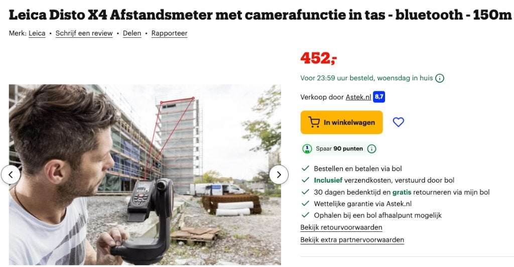 afstandsmeter Leica X4 camerafucntie Bluetooth 150 m., Doe-het-zelf en Bouw, Meetapparatuur, Ophalen, Zo goed als nieuw, Afstand
