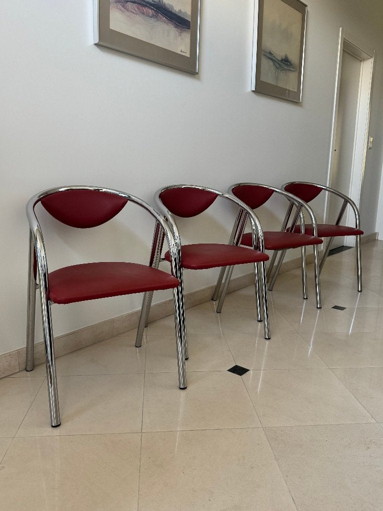 4 chaises design avec structure chromée - rouge - 40 €/pièce, Rouge, Vintage, Comme neuf, Enlèvement
