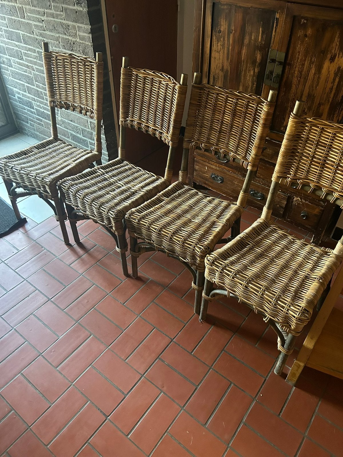 Set van 4 rieten/rotan stoelen, Enlèvement, Comme neuf, Bois