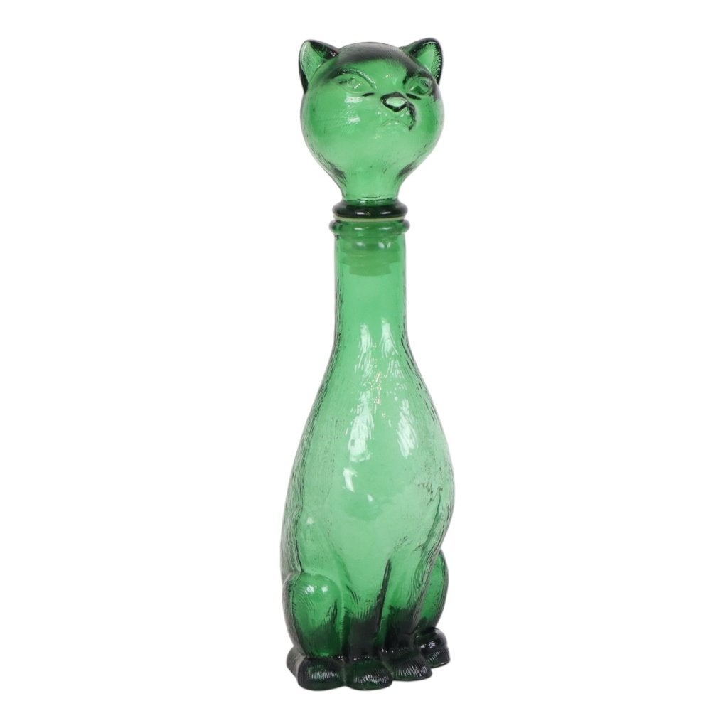 Grote Groene Glazen Katten Karaf Empoli Italy 37cm, Ophalen of Verzenden
