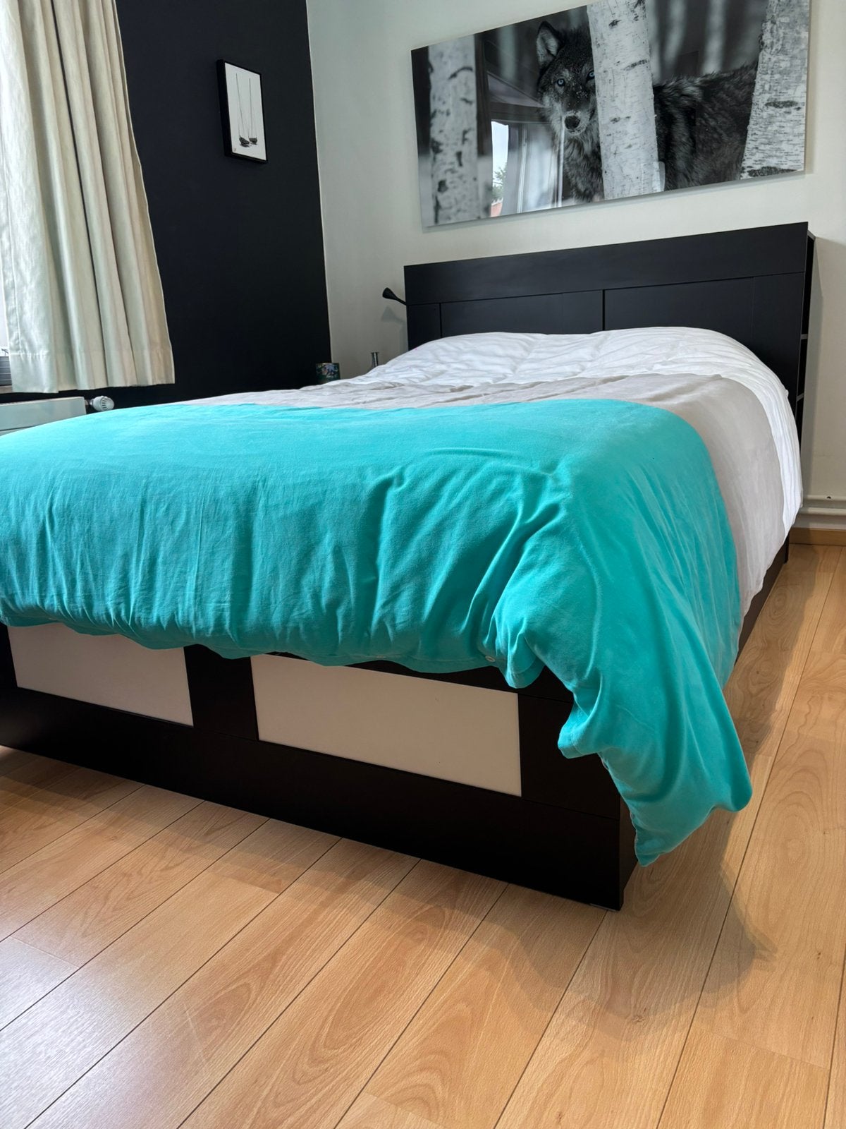 Lit ikea Brimnes 140 AVEC TÊTE DE LIT ET MATELAS, Maison & Meubles, Enlèvement, 200 cm, Deux personnes, Noir