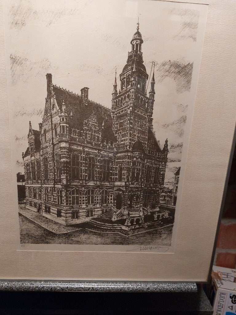 Ets Gemeentehuis Borgerhout, Antiquités & Art, Enlèvement, Vue urbaine, Eau-forte