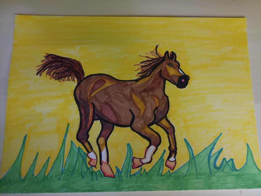 Tekening met stift van paard in galop, Antiek en Kunst, Ophalen of Verzenden