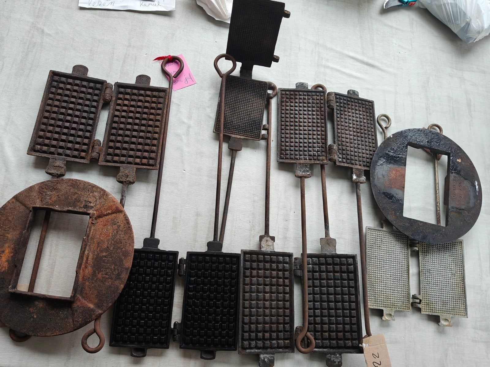 Wafelijzers 6 stuks +2 draaischijven, Antiek en Kunst, Ophalen of Verzenden