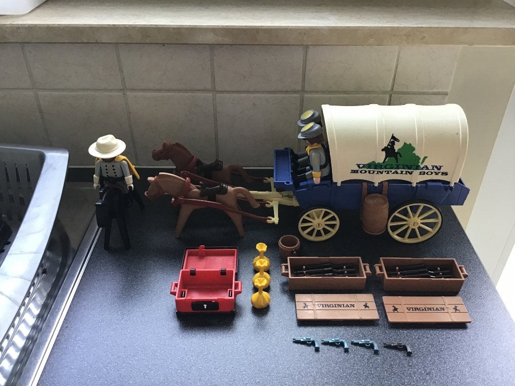 Western Zuidelijke soldaten met huifkar., Ophalen of Verzenden, Historisch, Complete set