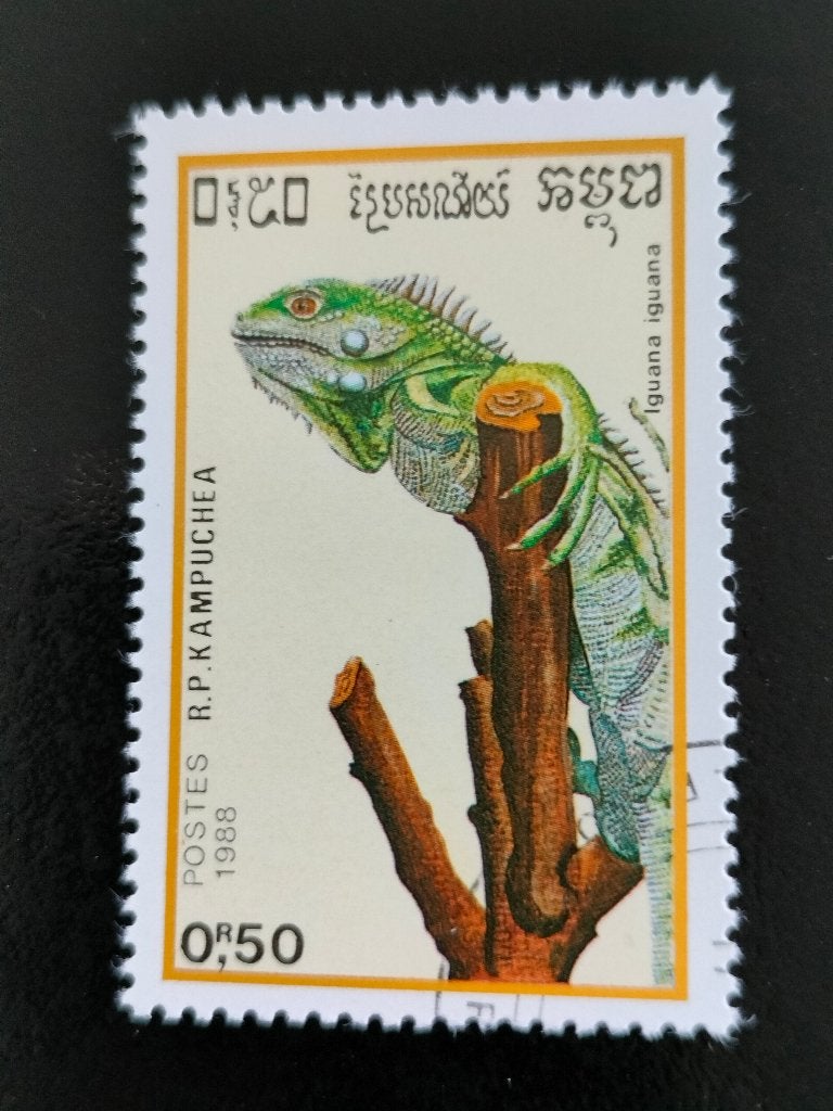 Cambodja 1988 - reptielen, groene leguaan, Verzenden, Gestempeld, Zuidoost-Azië