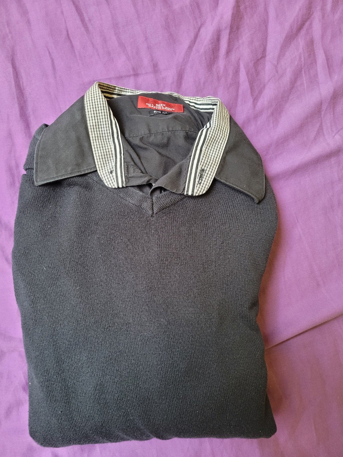 2-Delige Herenset: Zara Slim Fit Overhemd & Golf 36 V-Hals, Ophalen of Verzenden, Gedragen, Maat 52/54 (L), Zwart