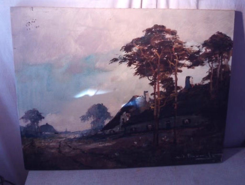 Œuvre magnifiquement peinte « Ferme et arbres » - HJ Pauwels, Antiquités & Art, Enlèvement ou Envoi, Paysage, Toile, Signé