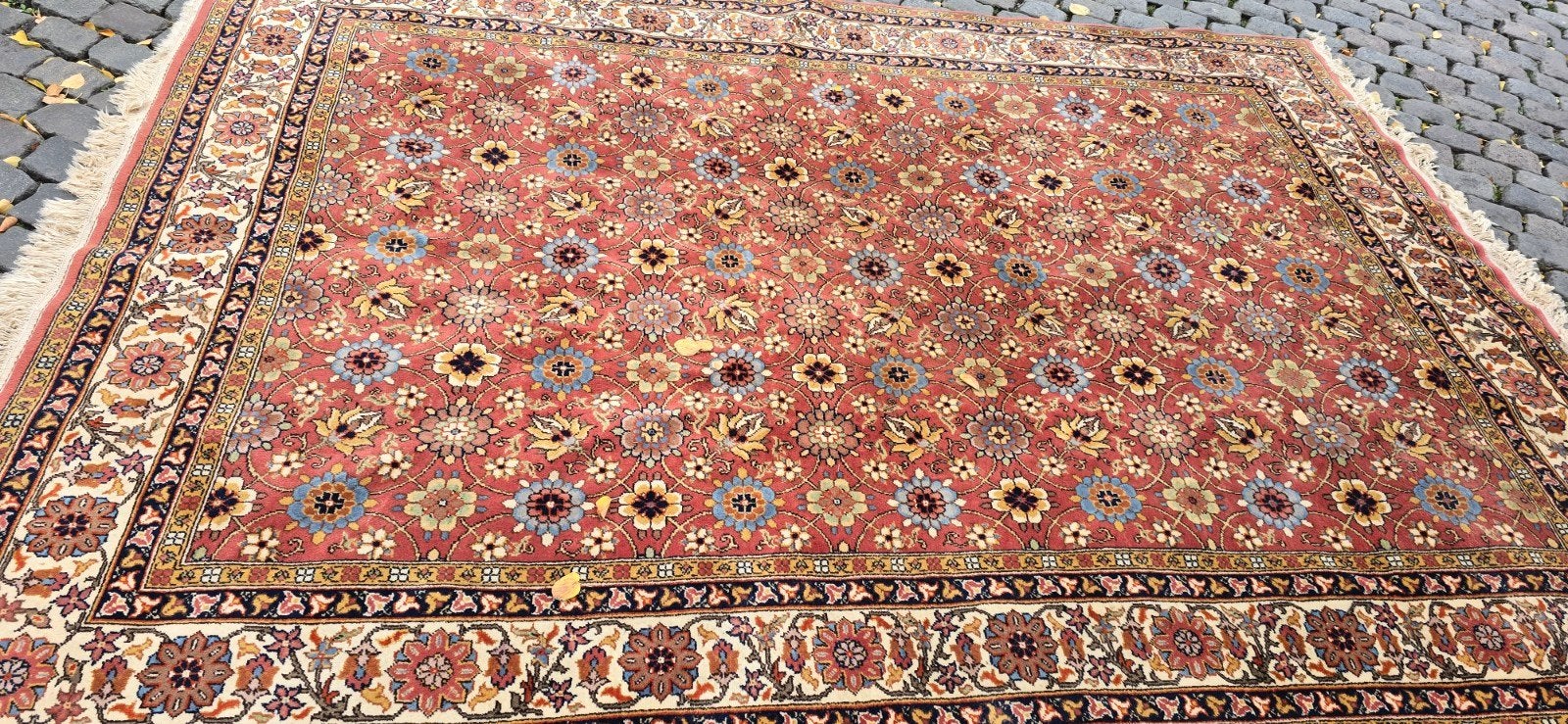 Magnifique tapis oriental vintage – Motifs floraux – Très dé, Enlèvement ou Envoi, Bleu