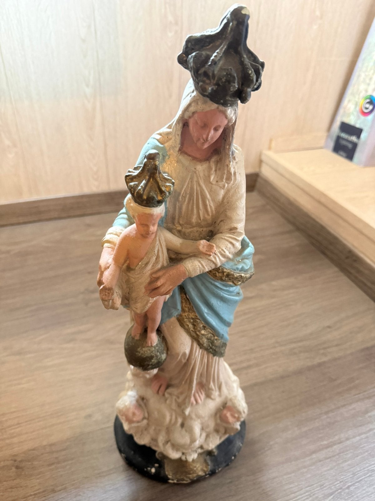 Klassiek Vintage Beeld Maria met Kindje Jezus – Gips 50 cm., Antiek en Kunst, Ophalen