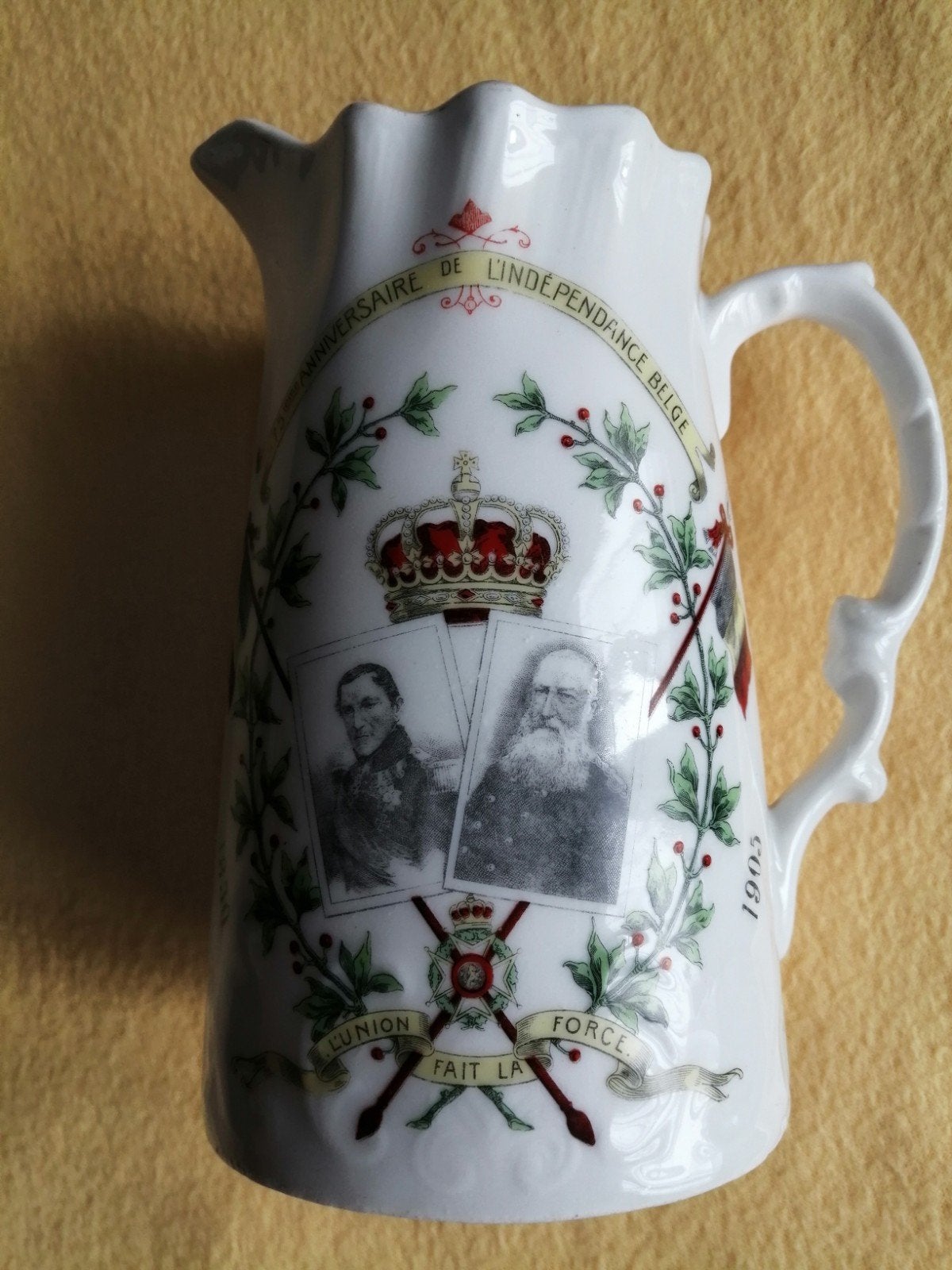 Porseleinen kan 75 jaar België, 1905, in uitstekende staat, Ophalen, Gebruikt, Porselein