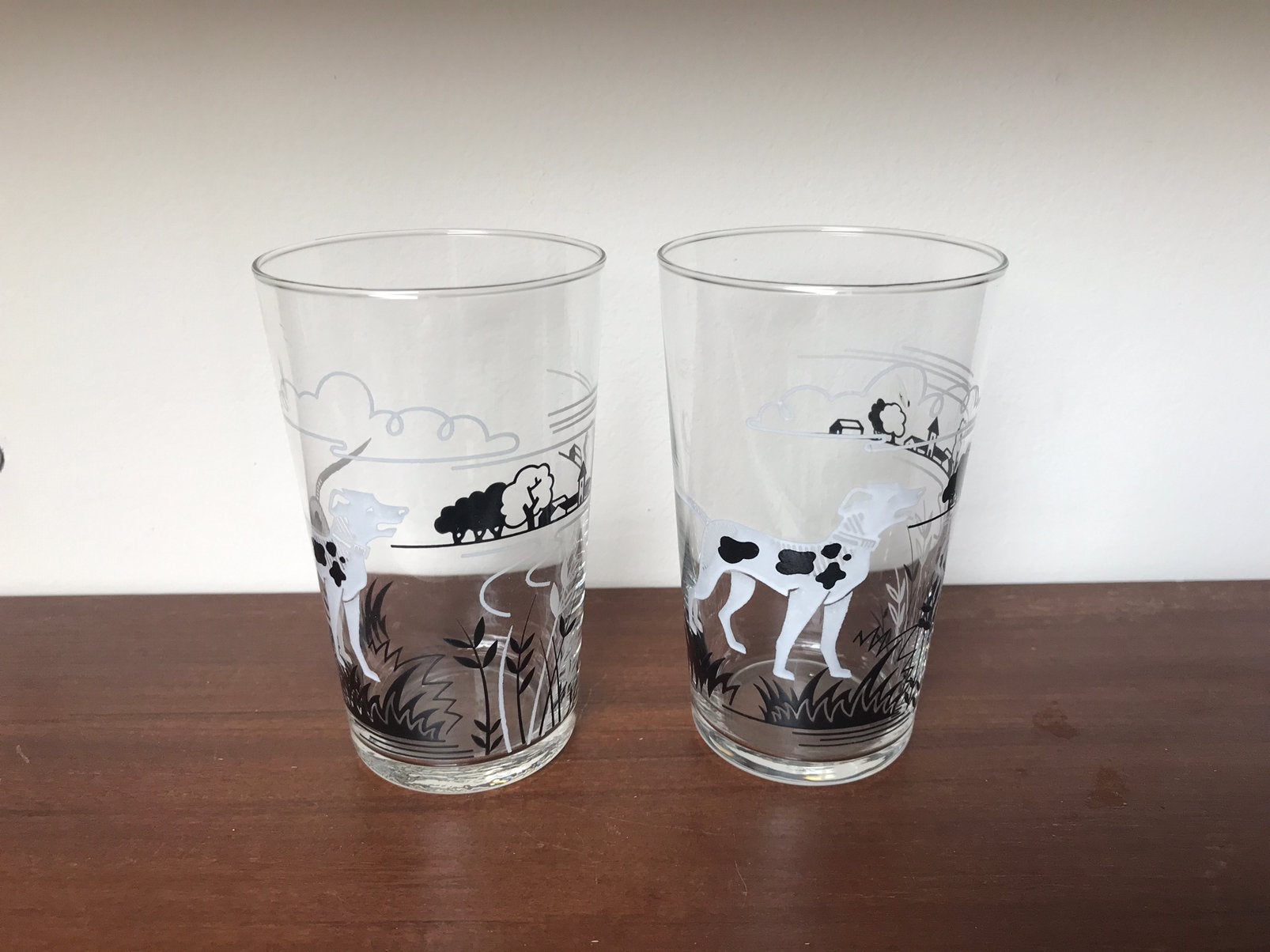 Set van 2 retro vintage glazen decor honden, Verzamelen, Ophalen of Verzenden, Zo goed als nieuw