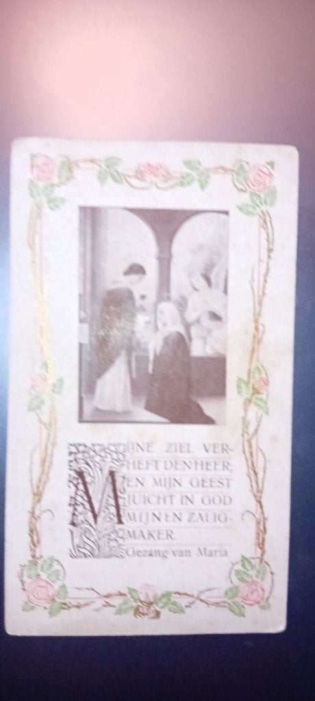 ANTIEK DEVOTIEPRENTJE GEZANG VAN MARIA UIT 1908, Collections, Images pieuses & Faire-part, Enlèvement ou Envoi, Image pieuse