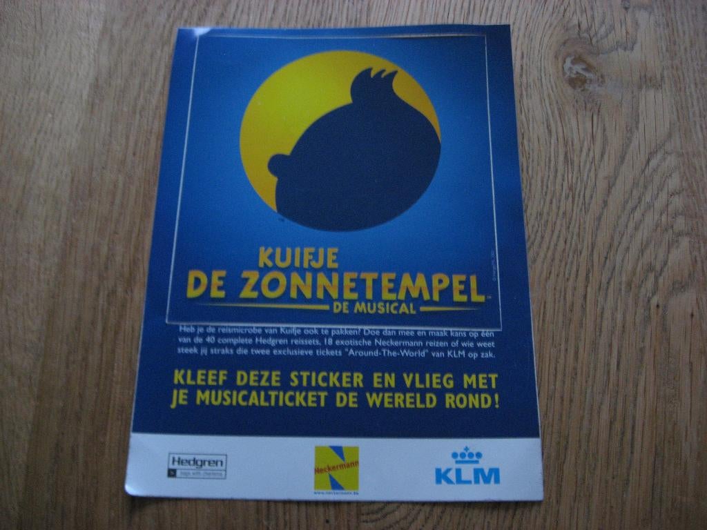 Kuifje De Zonnetempel de musical 2001 Herge Vintage Sticker, Ophalen, Kuifje, Nieuw, Plaatje, Poster of Sticker