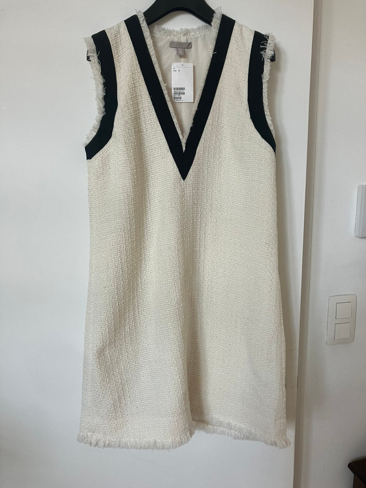 H&M boucle kleedje A lijn maat S, Kleding | Dames, Jurken, Verzenden, Zo goed als nieuw, Maat 36 (S), Wit