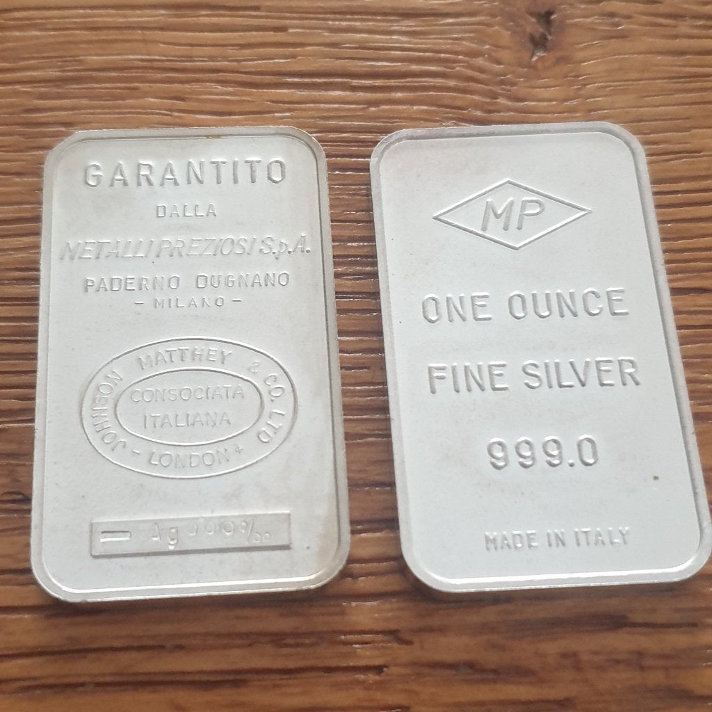 2 x 1 oz zilverbaartjes MP italie, Postzegels en Munten, Edelmetalen en Baren, Verzenden, Zilver