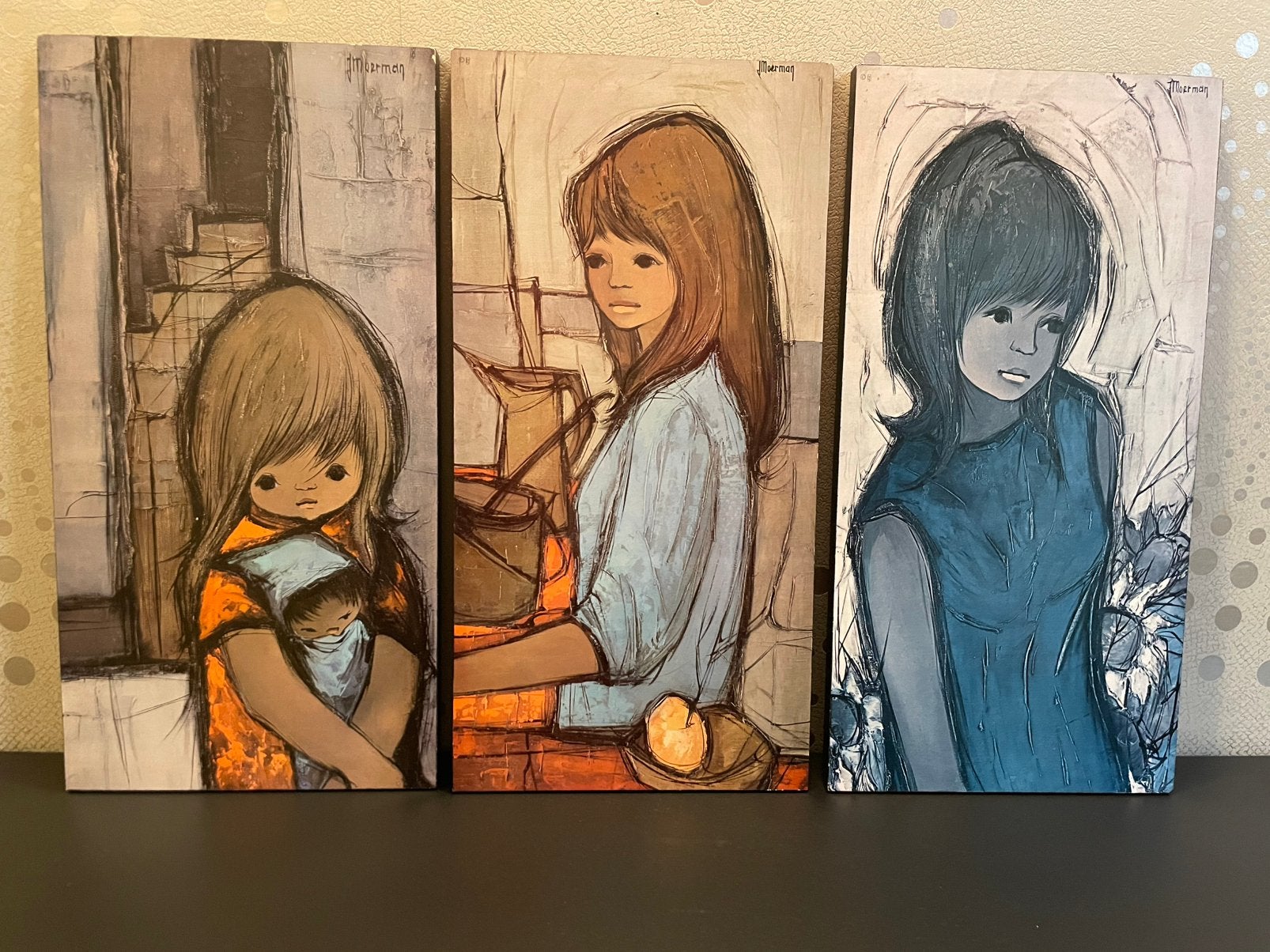 3 vintage J. Moermanpanelen Lannoo jaren ’60/’70 mooie sta, Antiek en Kunst, Ophalen, Gesigneerd, Figuren