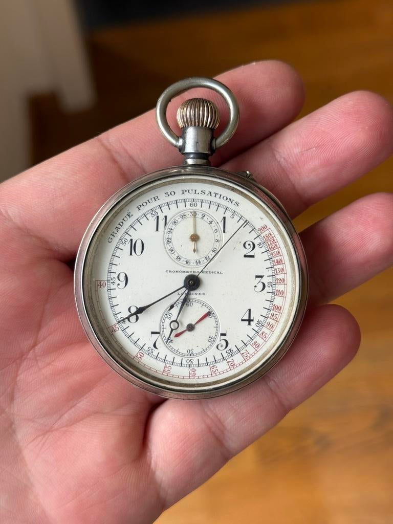Longines Chronograph Medical, Enlèvement ou Envoi, Argent, Montre de poche, Longines
