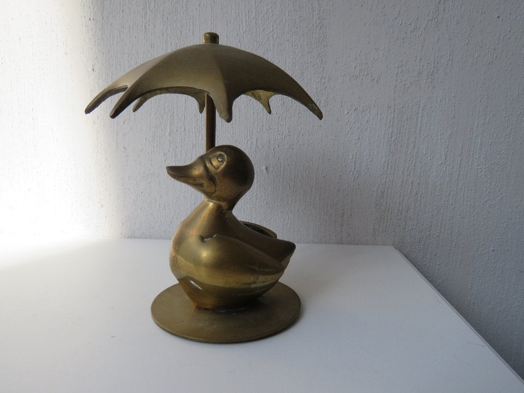 Canard vintage en laiton massif avec parapluie, années 1960, Enlèvement ou Envoi