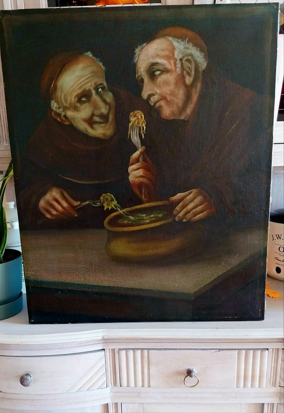 Huile sur toile de Léo Bunnen, scène d'après Alessandro Sani, Antiquités & Art, Portrait ou Personnes, Peinture acrylique, Signé