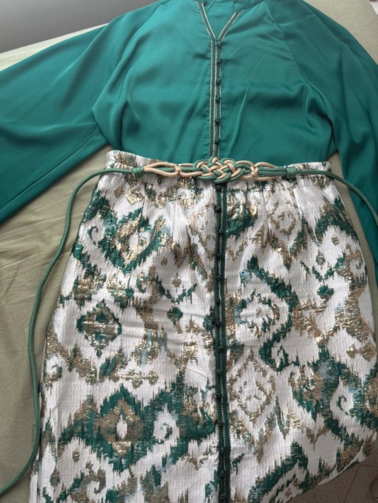2-delige kaftan met riem, Ophalen of Verzenden, Zo goed als nieuw, Goud
