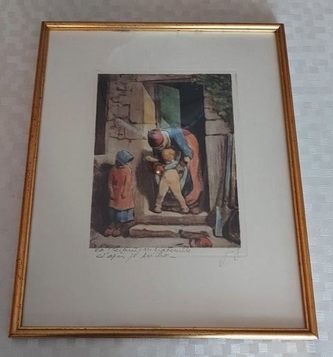 Ets Jean-Francois Millet - La Precaution maternelle., Ophalen of Verzenden, Schilderij