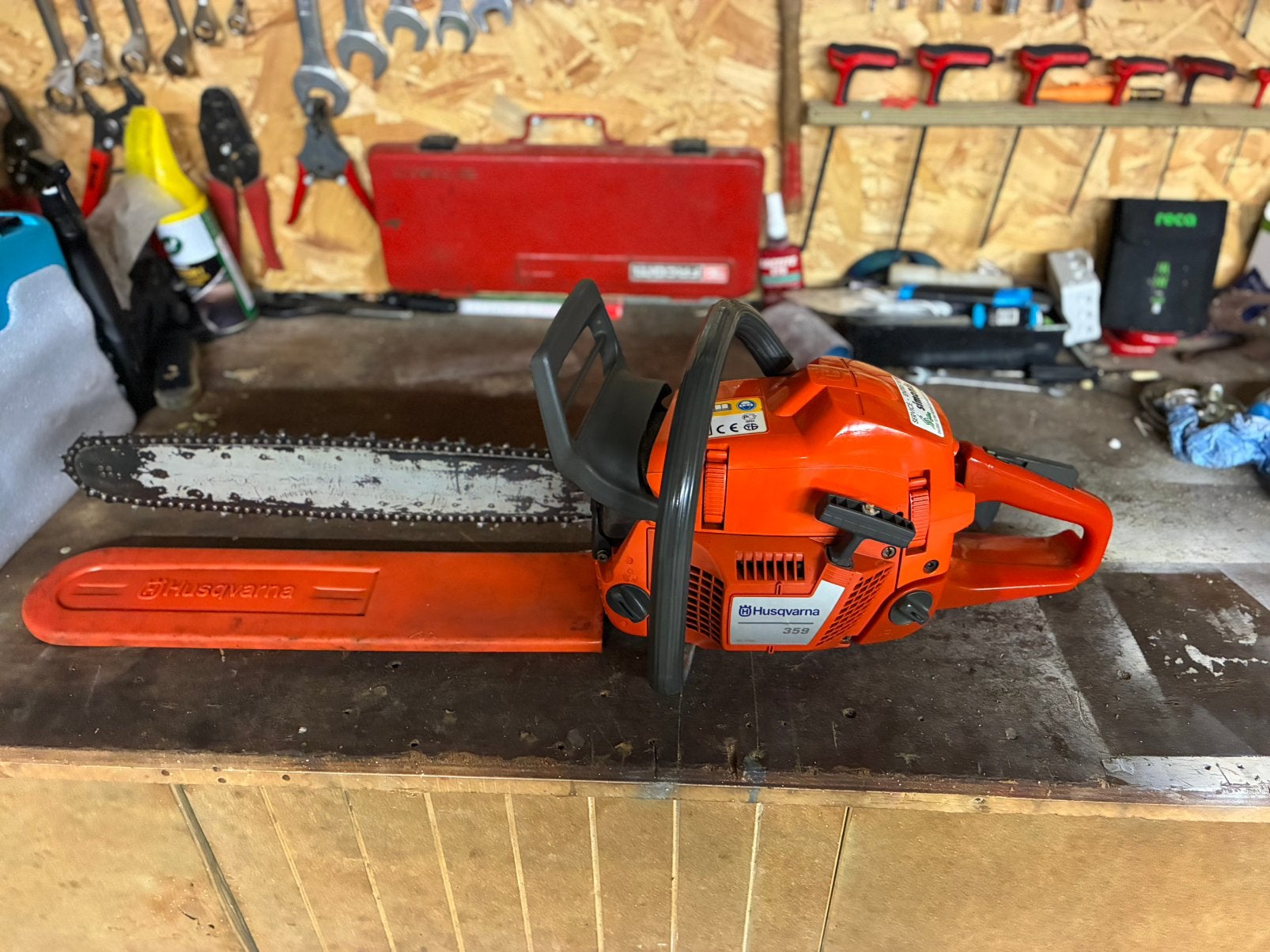 À vendre – Tronçonneuse Husqvarna 359 (2009), Bricolage & Construction, Tronçonneuse, 1200 watts ou plus, 70 mm ou plus, Comme neuf