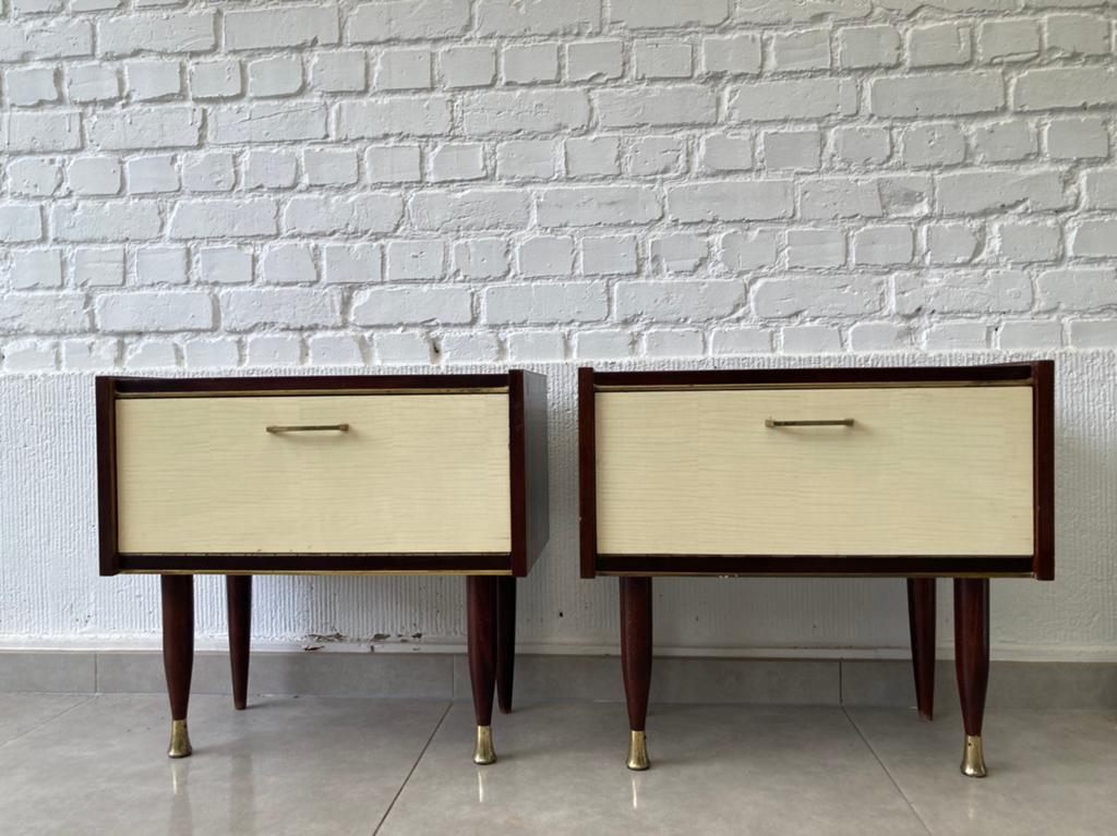 2 vintage midcentury nachtkastjes, Ophalen, Gebruikt