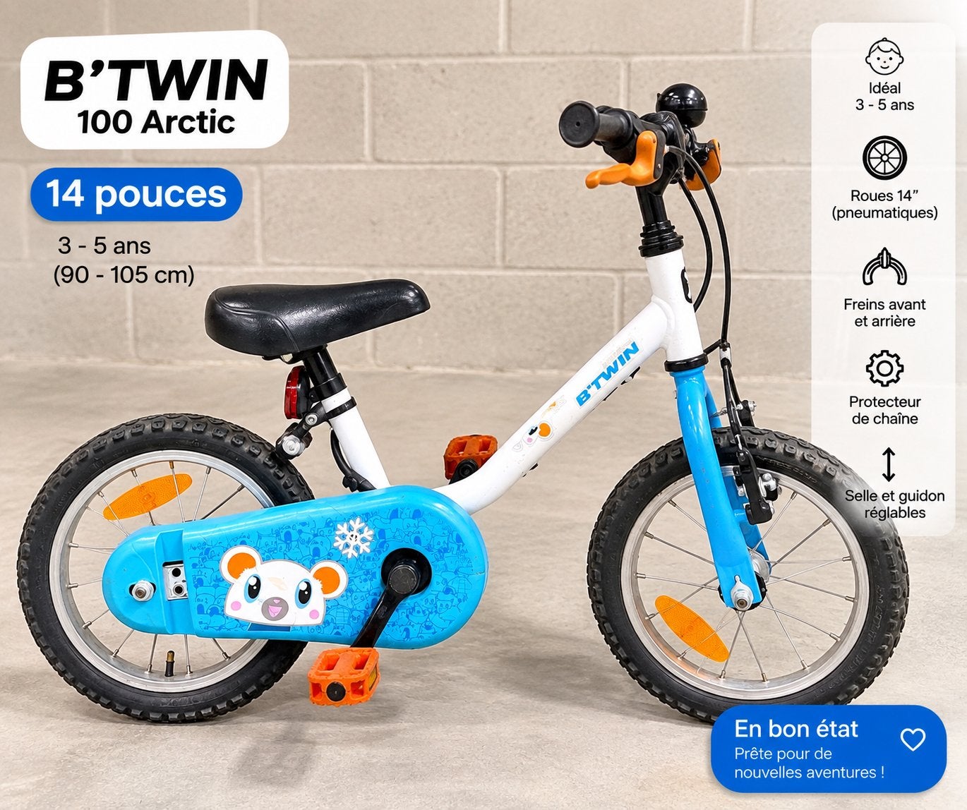 Vélo enfant B’Twin 100 Arctic 14 pouces, Fietsen en Brommers, Ophalen, Gebruikt, Minder dan 16 inch