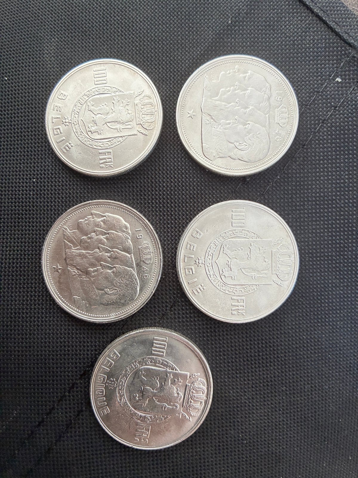 5x Zilveren 100 Frank 1948 België Vier Koningen, Enlèvement, Argent