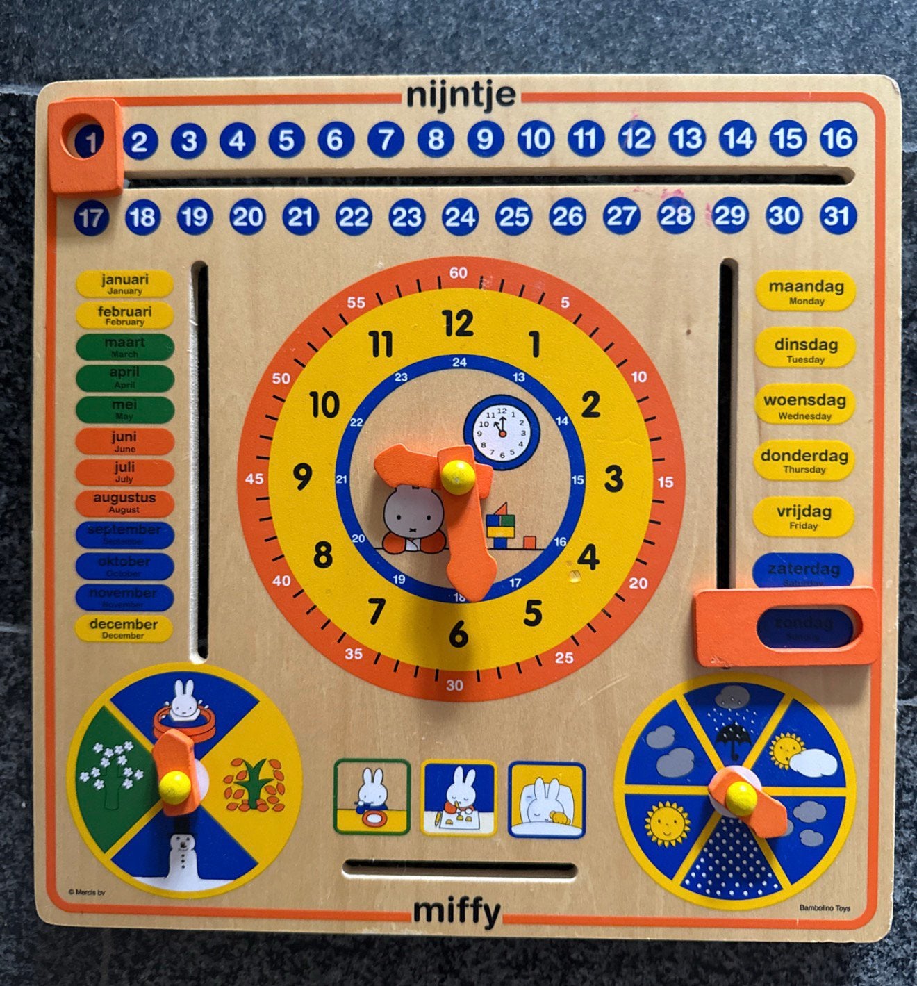Nijntje Houten Kalender Klok Educatief Speelgoed, Ophalen of Verzenden, Zo goed als nieuw