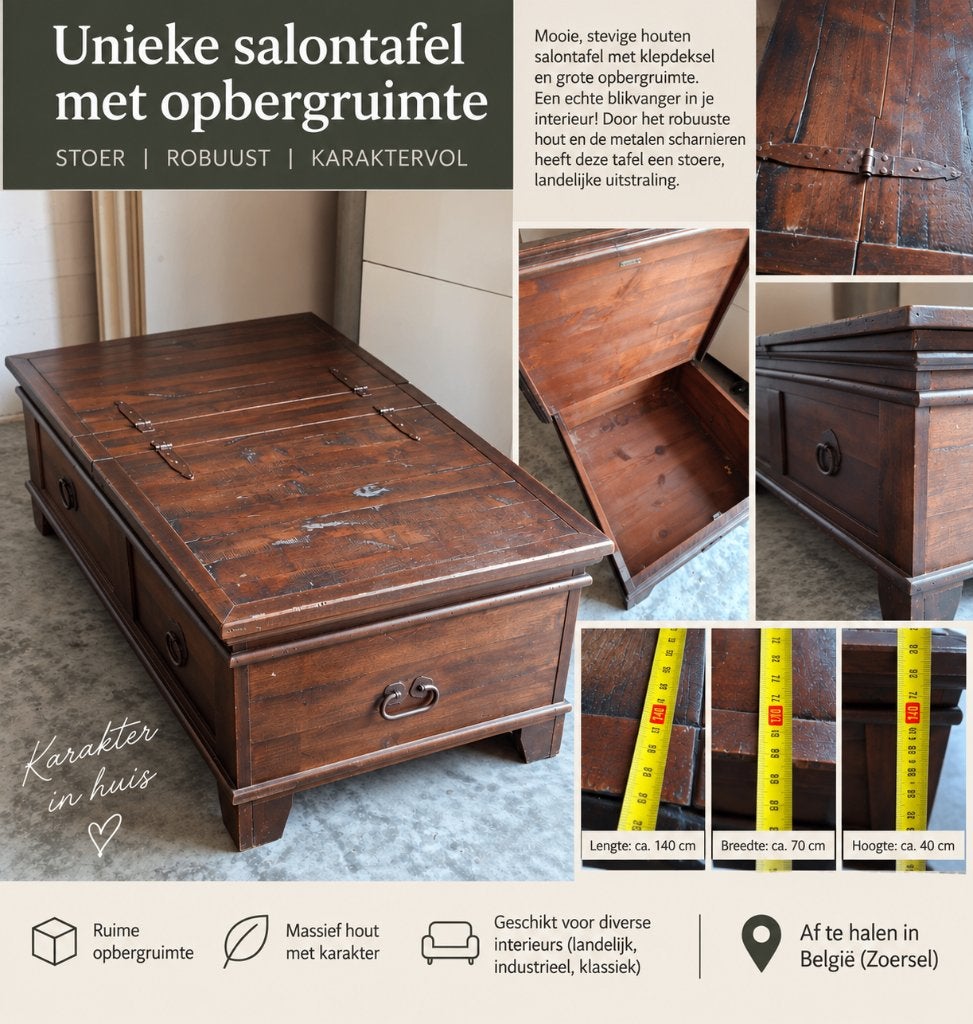 Table /boîte en bois massif robuste avec espace de rangement, Maison & Meubles, 100 à 150 cm, Comme neuf, Enlèvement, 50 à 100 cm