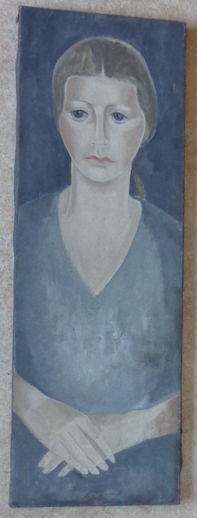 ONBEKEND / VROUWENPORTRET / OLIEVERF DOEK / 87x30cm CHASSIS, Antiquités & Art, Portrait ou Personnes, Peinture à l'huile, Expressionniste