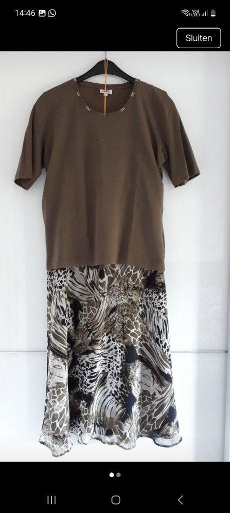 Set rok en shirt, Bruin, Maat 42/44 (L), Ophalen of Verzenden, Zo goed als nieuw