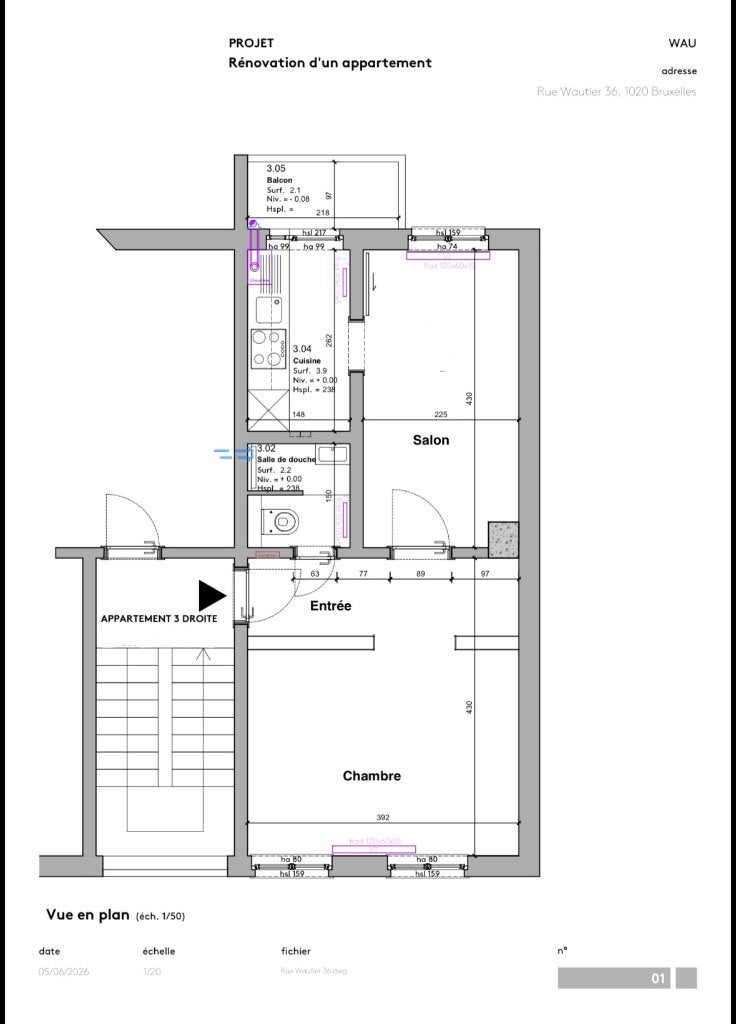 Appartement met 1 slaapkamer 50m2, Immo, 50 m² of meer, Brussel