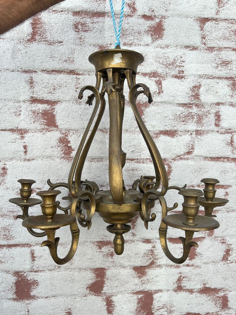 Antiek bronzen luster met kandelaar, Ophalen