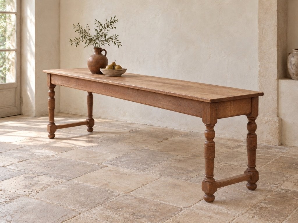 Lange oude eiken tafel met gedraaide poten – 239 cm, Ophalen, Gebruikt, Eikenhout, 200 cm of meer