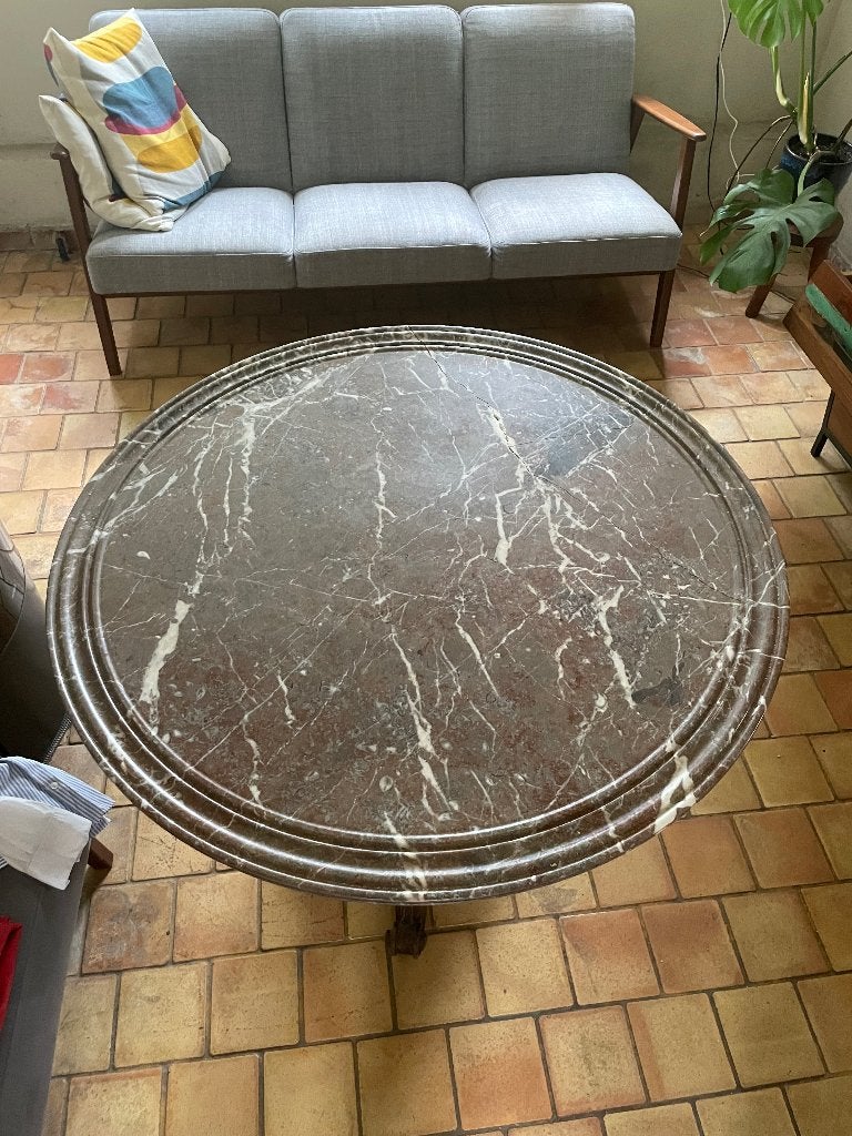 Ronde eettafel met marmeren blad, Ophalen, Gebruikt, 50 tot 100 cm, Rond