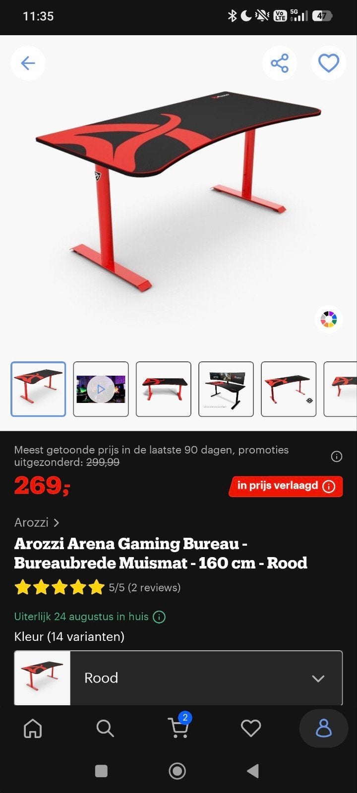 Arozzi Arena Gaming Bureau - 160 cm - Rood/Zwart, Computers en Software, Laptoptafels, Ophalen
