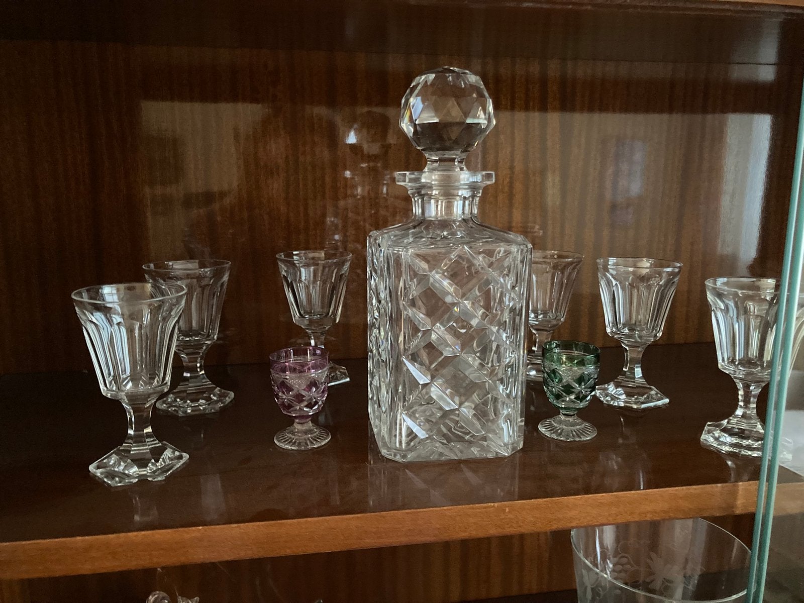 6 antieke glazen en karaf van Val Saint Lambert, Ophalen