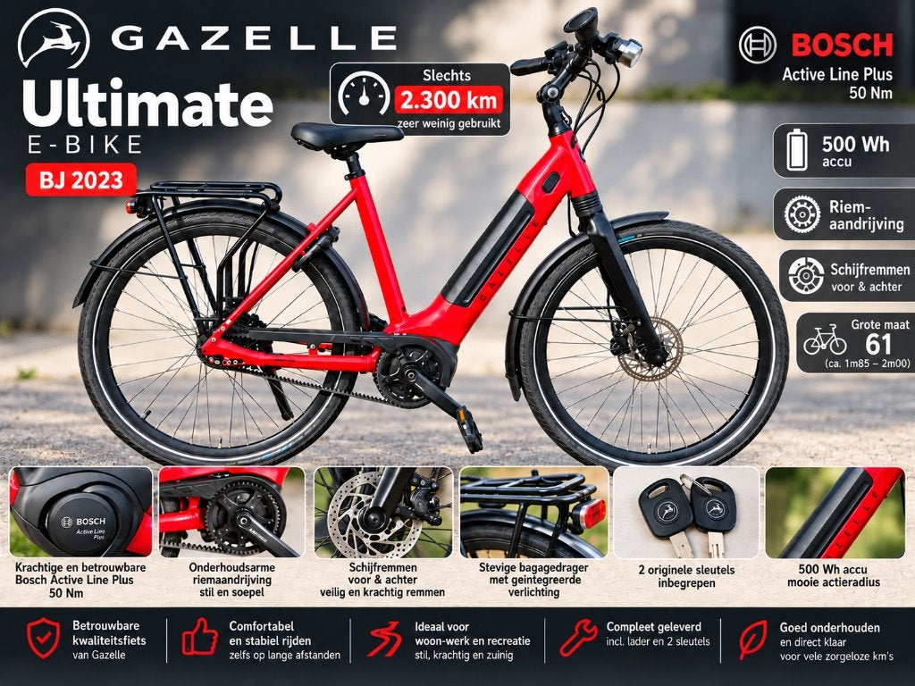 Gazelle Ultimate 2023 – GROTE MAAT 61 – Bosch midmotor, Fietsen en Brommers, Ophalen, Zo goed als nieuw, 59 cm of meer, 50 km per accu of meer